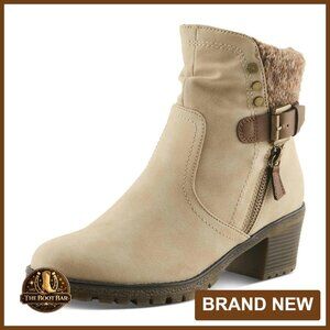 Vegan Leather Ankle Boots with Knit Cuff and Faux Fur Insole